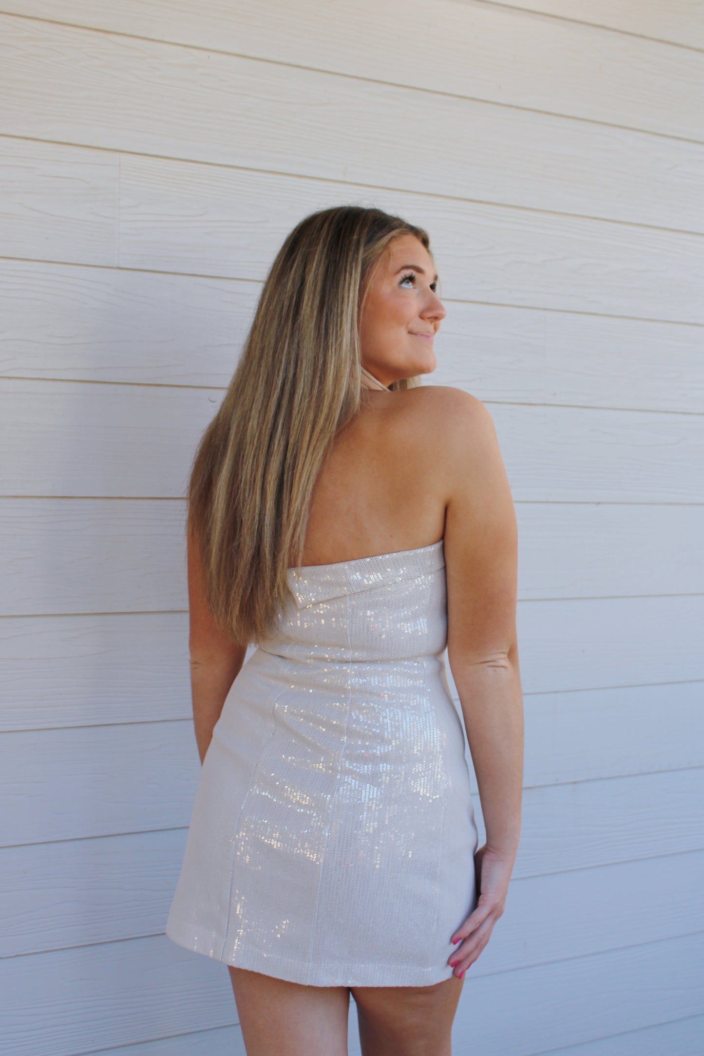Ella Mini Dress - White Sequined
