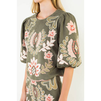 Proper Suede Embroidered Top