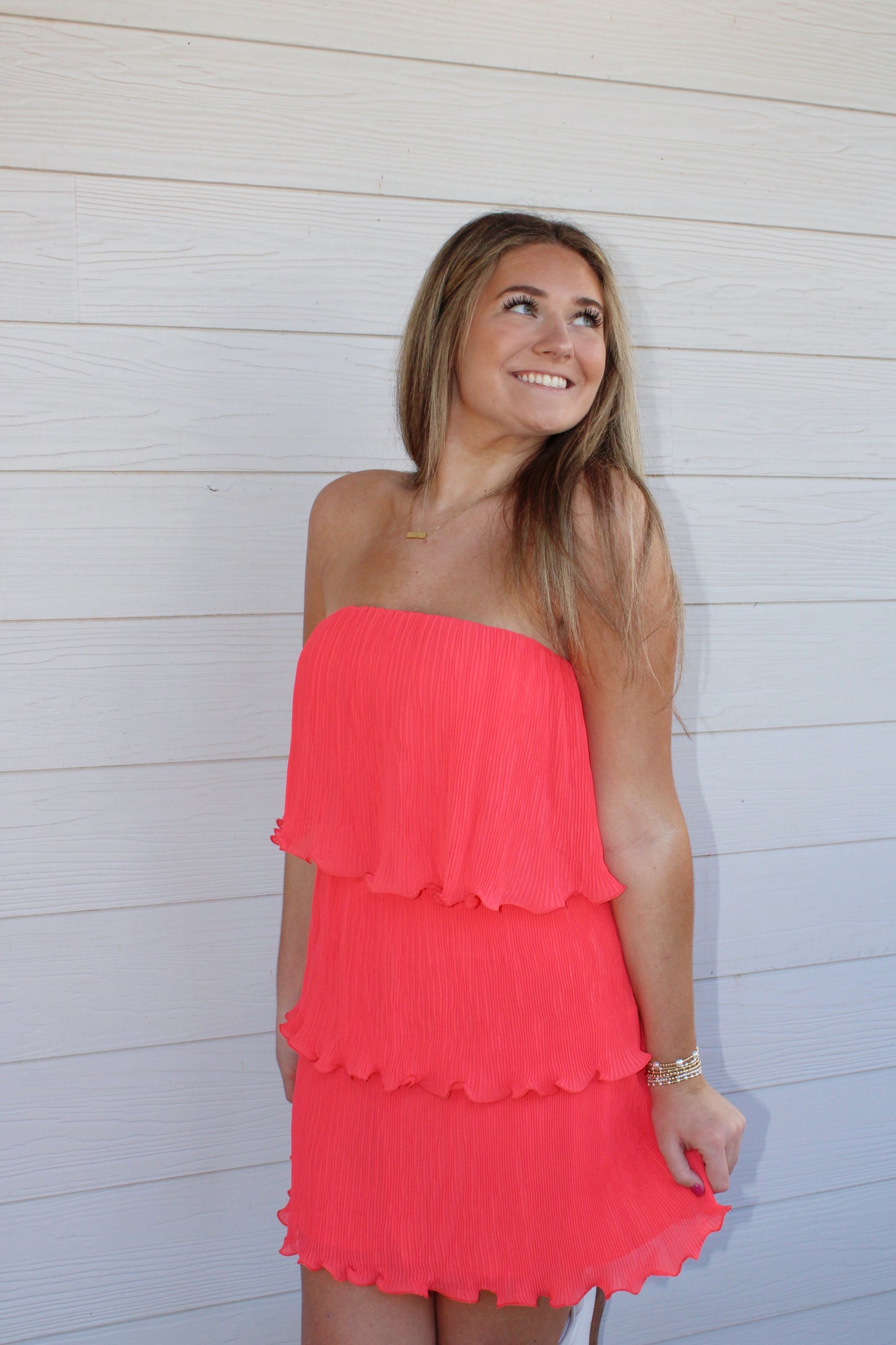 Classic Pleated Mini Dress - Coral