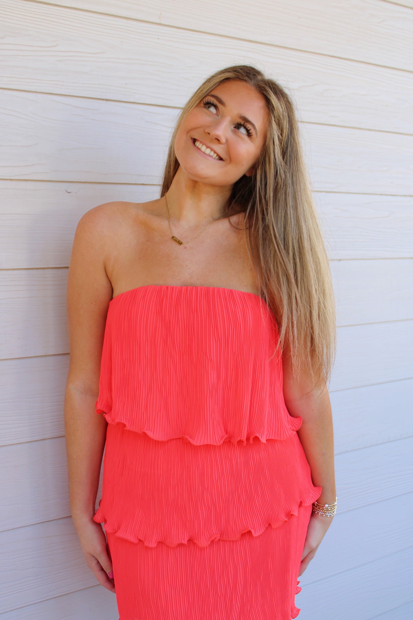 Classic Pleated Mini Dress - Coral