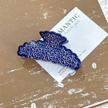 Dark Blue and White Vintage Porcelain Style Claw Clip