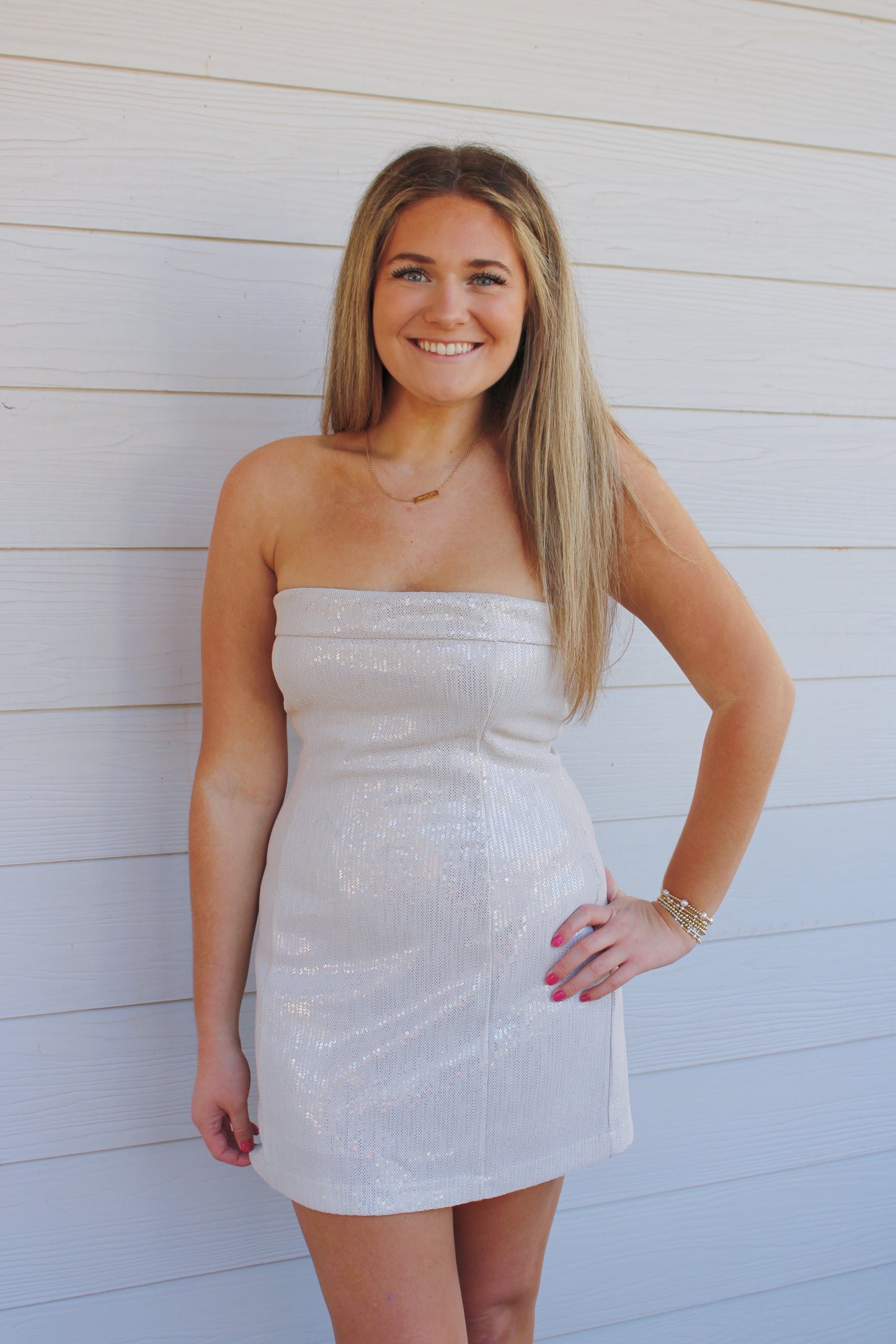 Ella Mini Dress - White Sequined