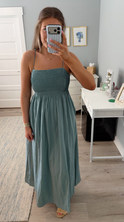 Seabreeze Pleated Maxi Dress-Teal