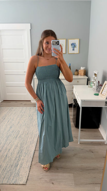 Seabreeze Pleated Maxi Dress-Teal