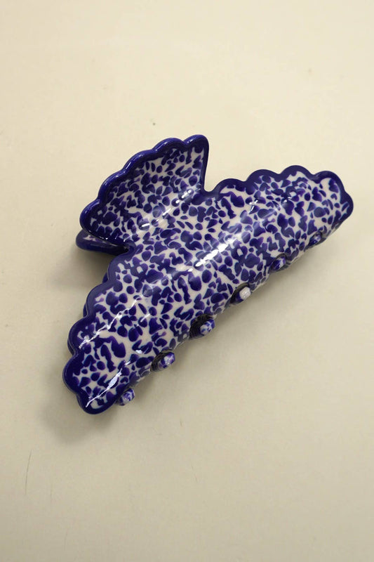 Dark Blue and White Vintage Porcelain Style Claw Clip