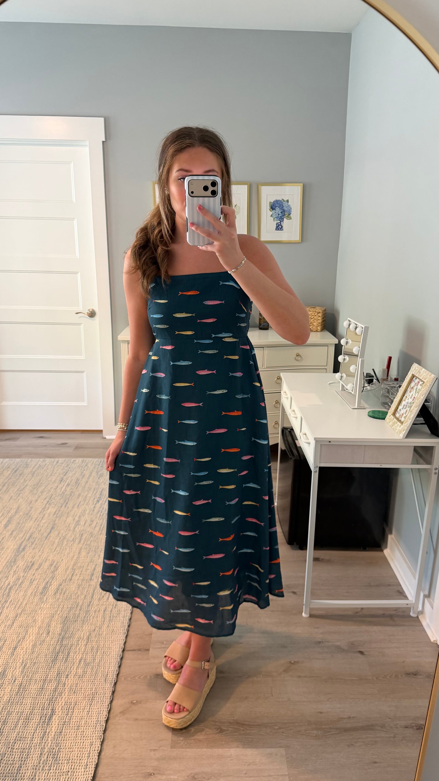 Teal Fish Midi Dress