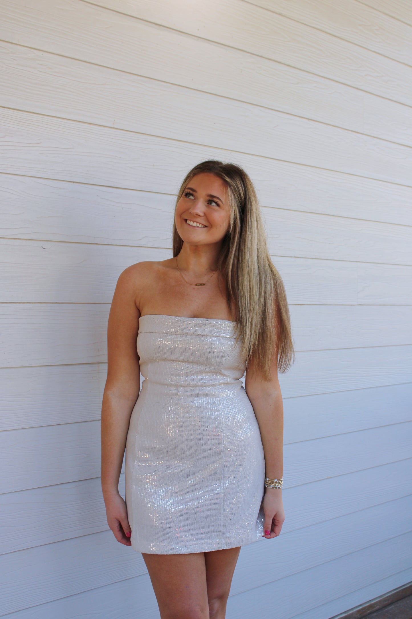 Ella Mini Dress - White Sequined