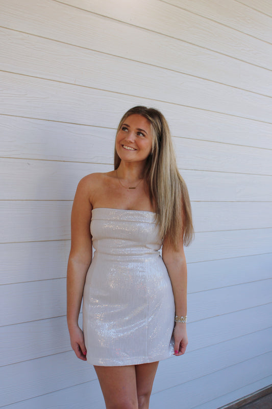 Ella Mini Dress - White Sequined
