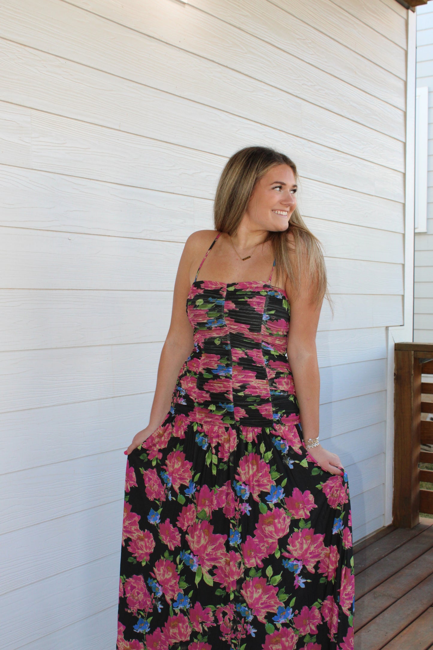 Floral Mesh Maxi Dress