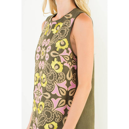 Autumn Suede Embroidery Dress - (IMPERFECTION) Olive