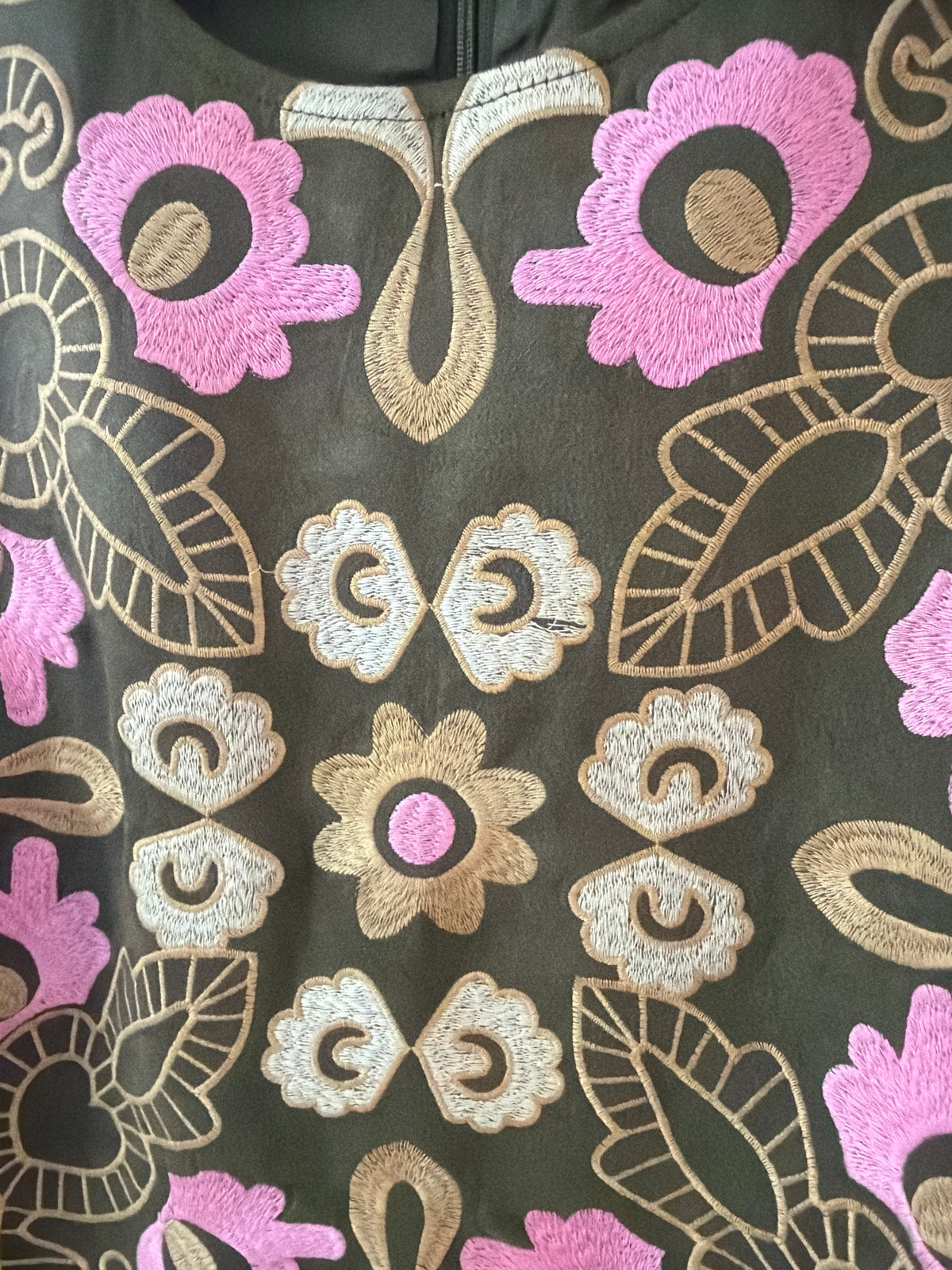 Autumn Suede Embroidery Dress - (IMPERFECTION) Olive