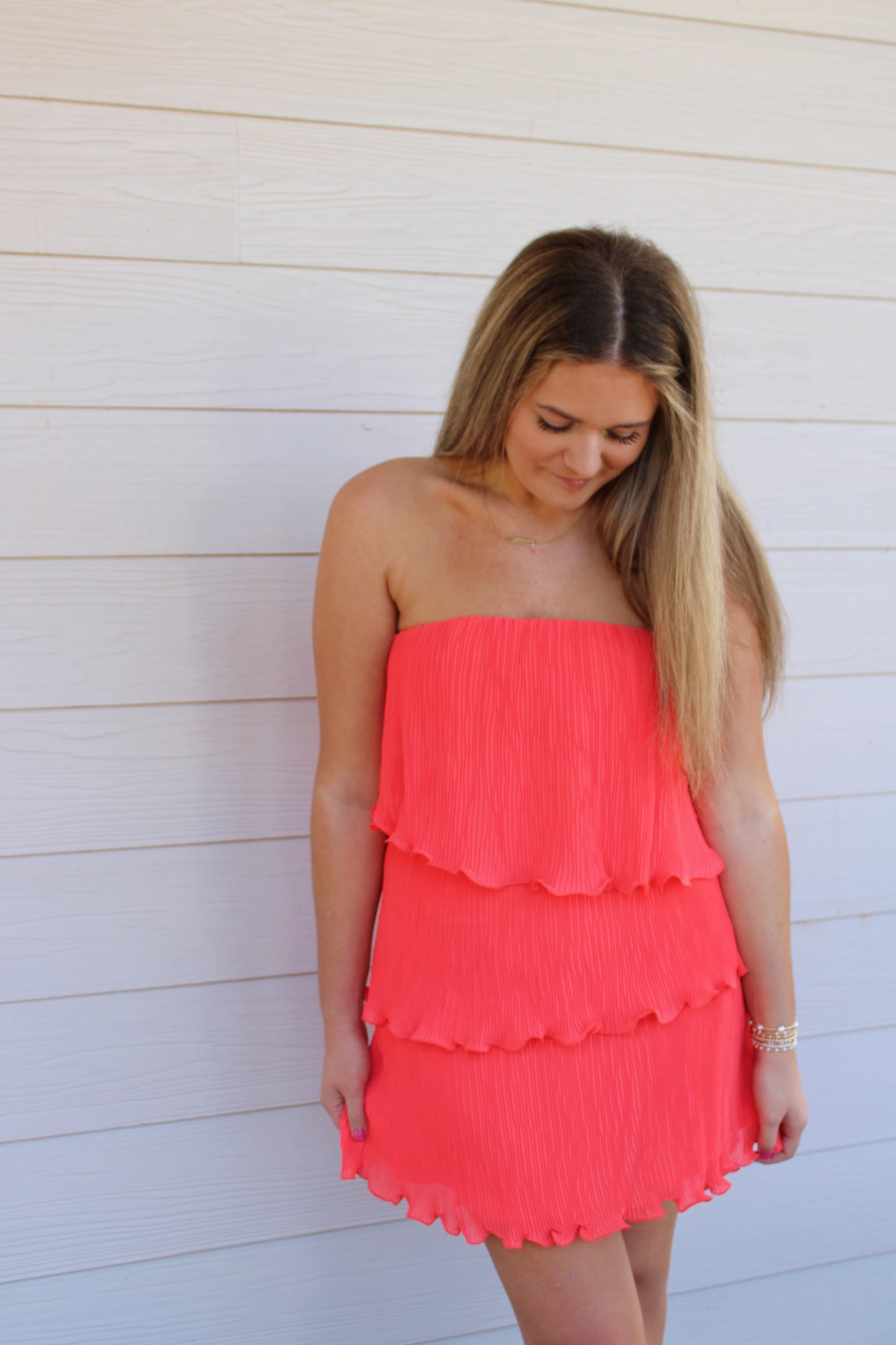 Classic Pleated Mini Dress - Coral