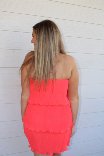 Classic Pleated Mini Dress - Coral
