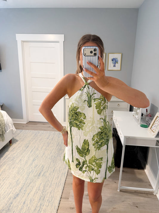 Tropical Halter Mini Dress
