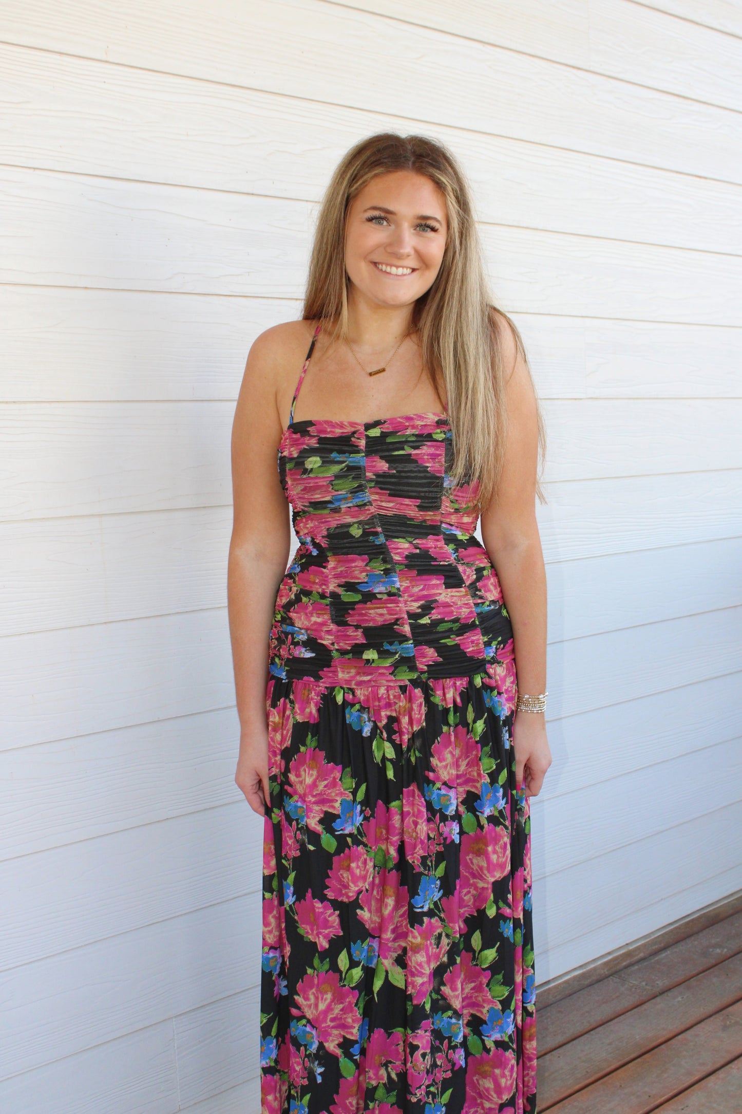 Floral Mesh Maxi Dress