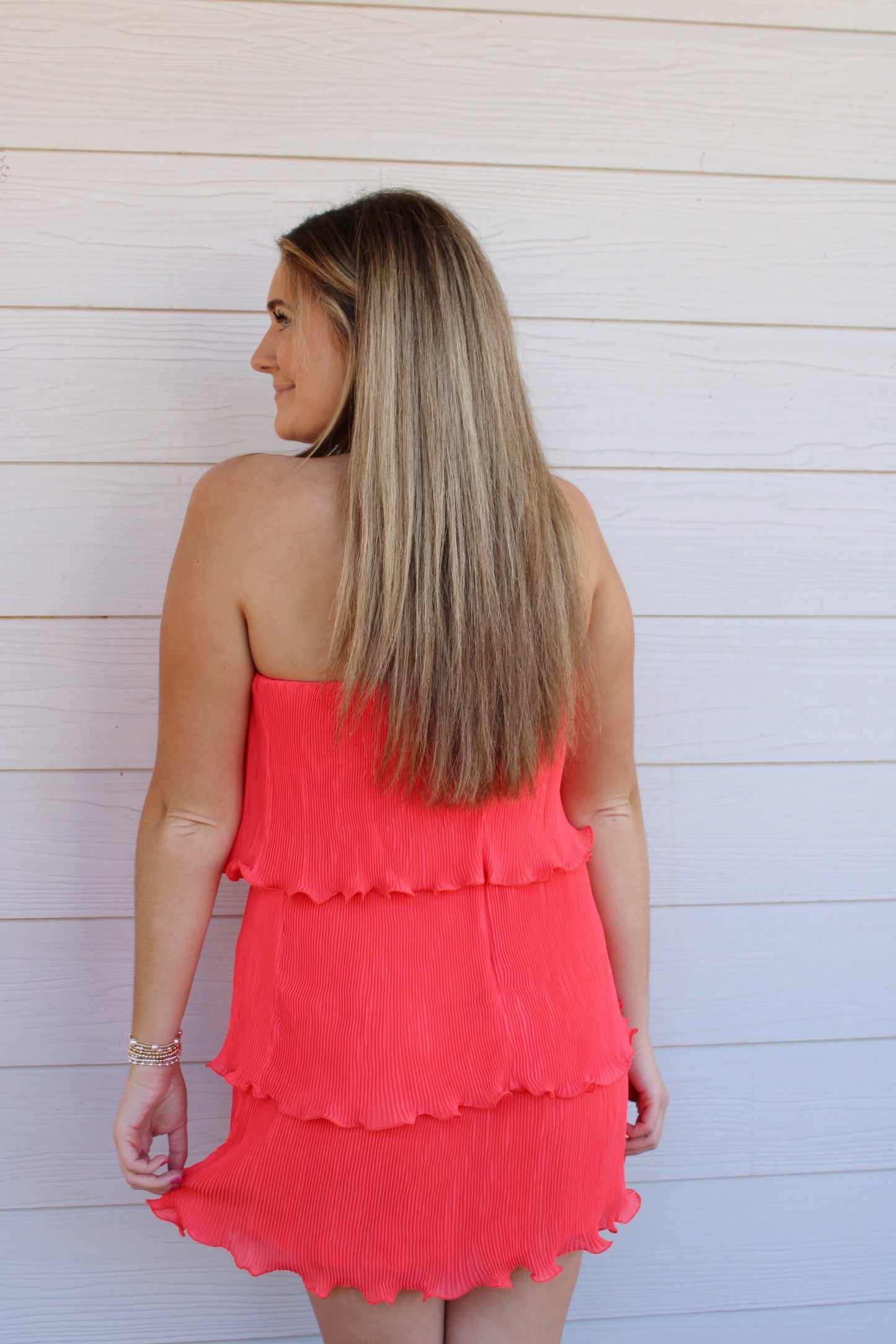 Classic Pleated Mini Dress - Coral