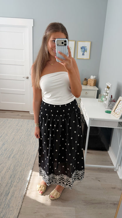 Coastal Bloom Midi Skirt -Black