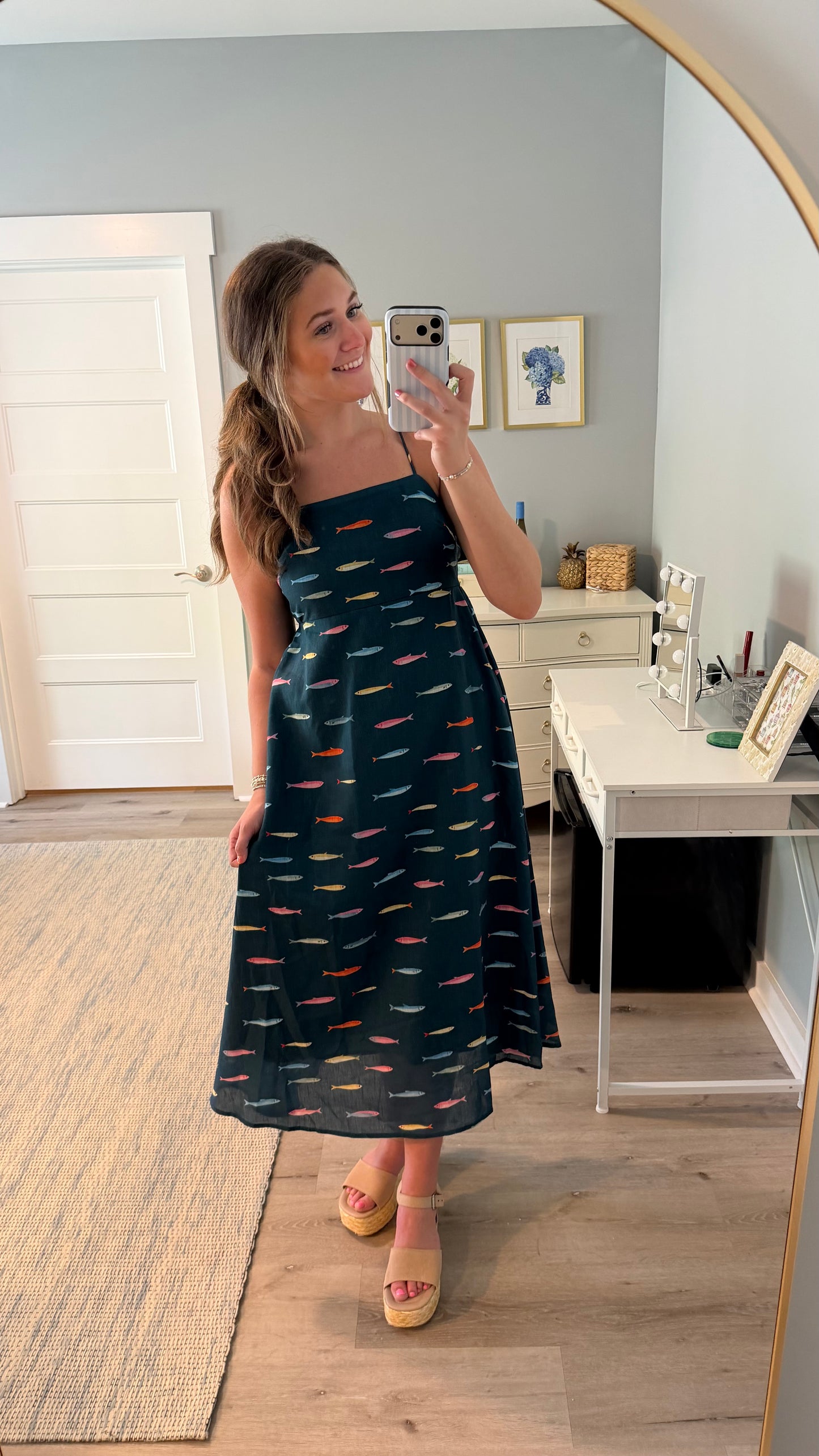 Teal Fish Midi Dress