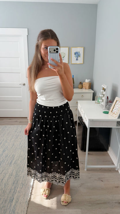 Coastal Bloom Midi Skirt -Black