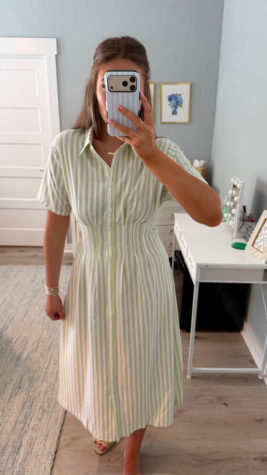 Green Button Down Midi Dress