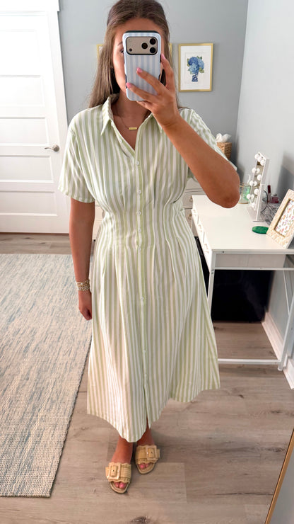Green Button Down Midi Dress