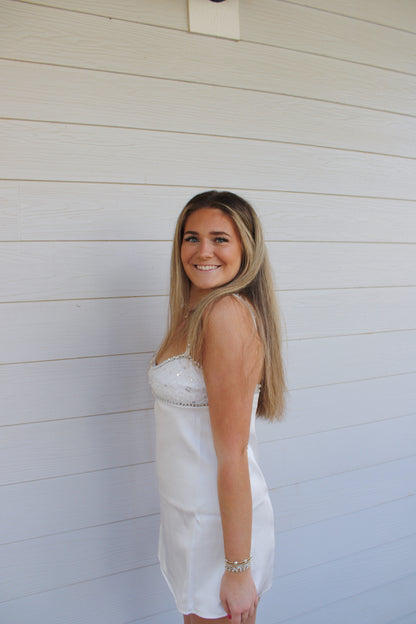 Jeweled Mini Dress - White