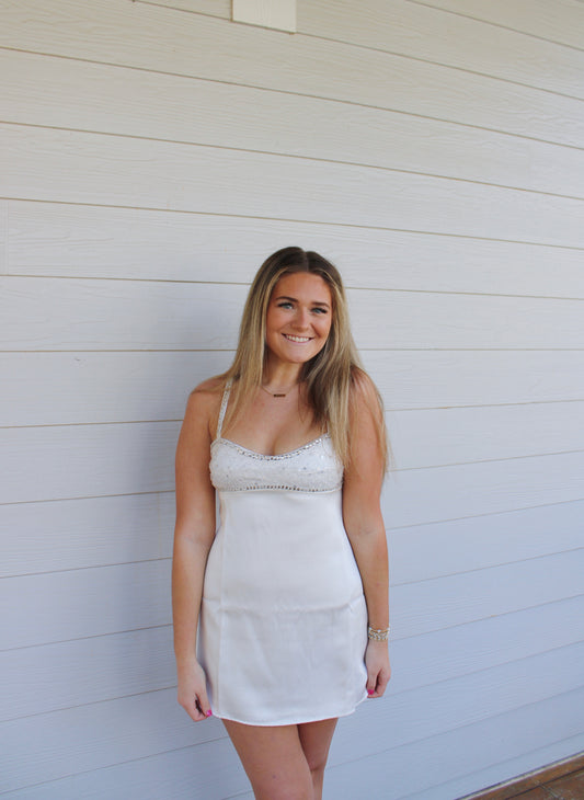 Jeweled Mini Dress - White