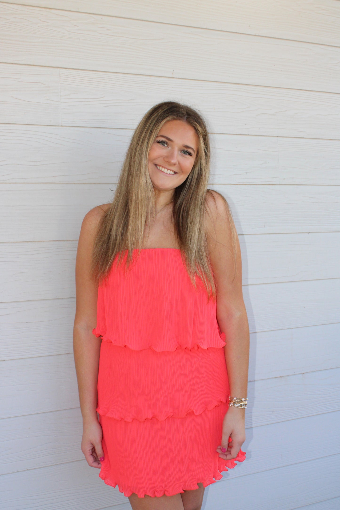 Classic Pleated Mini Dress - Coral