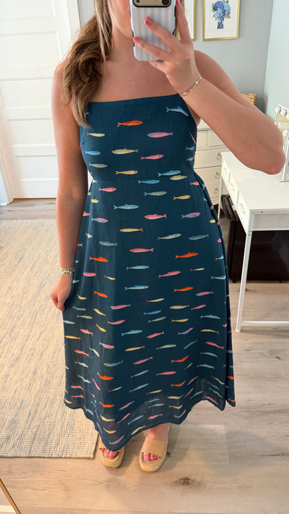 Teal Fish Midi Dress