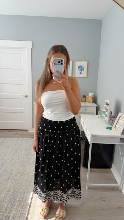 Coastal Bloom Midi Skirt -Black