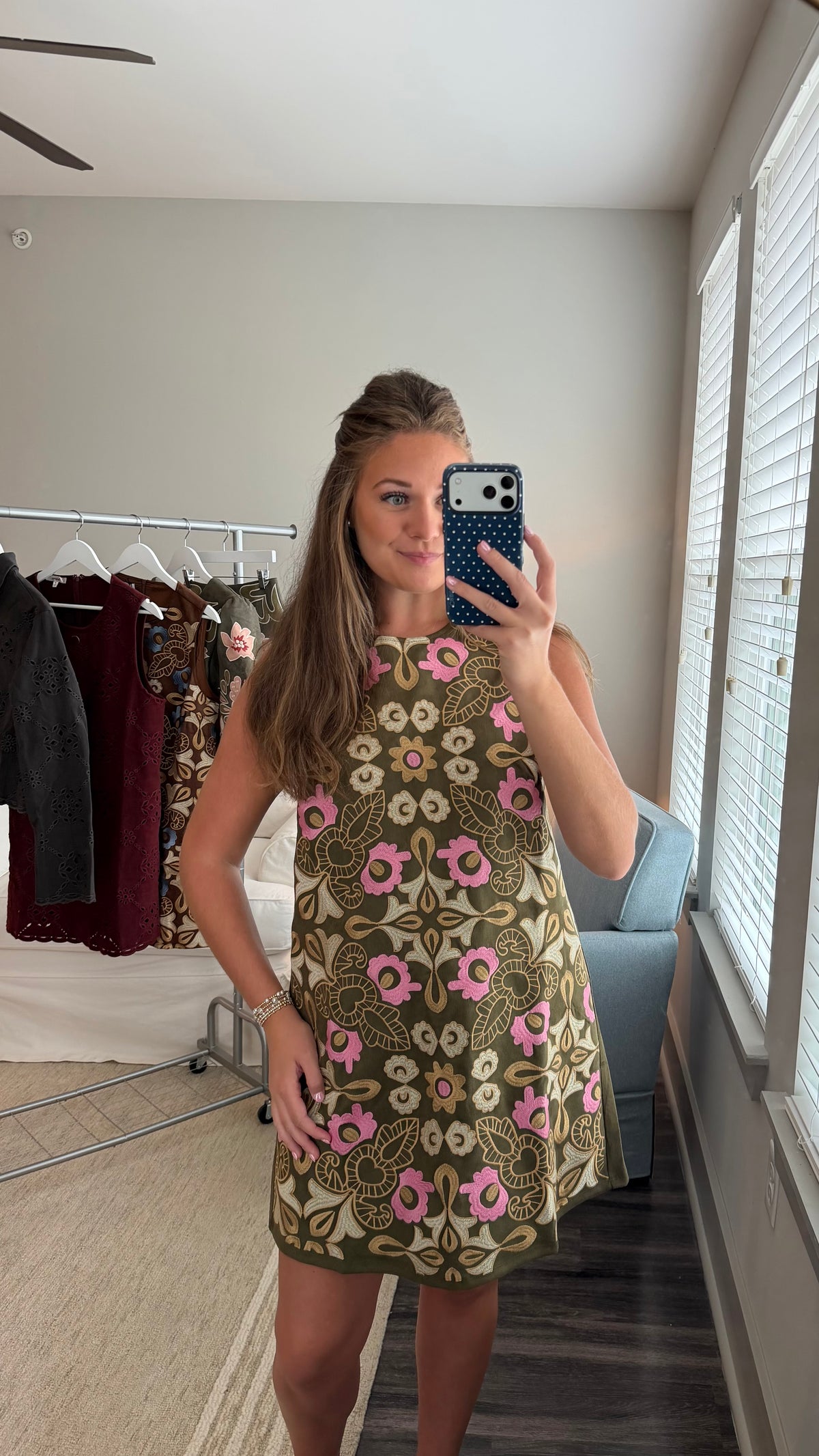 Autumn Suede Embroidery Dress - (IMPERFECTION) Olive