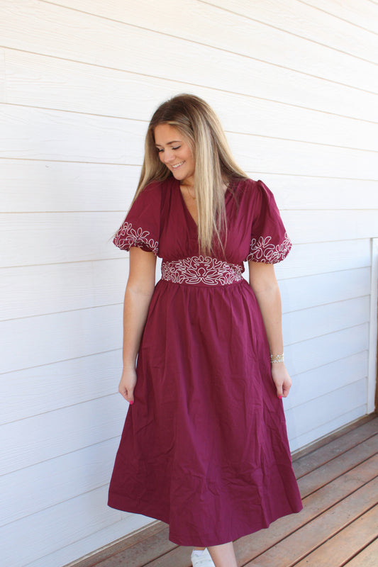Brooke Midi Dress-Burgundy