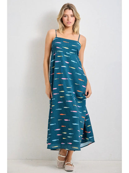 Teal Fish Midi Dress