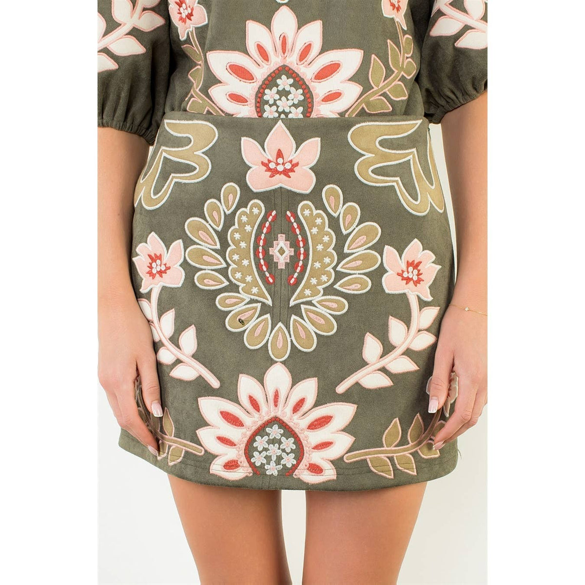Proper Suede Embroidered Mini Skirt