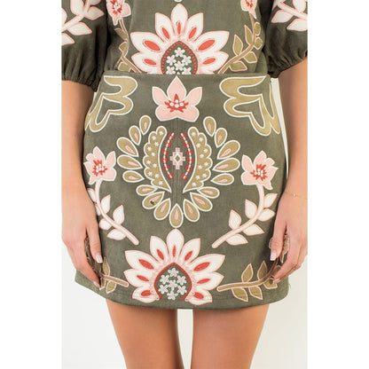 Proper Suede Embroidered Mini Skirt