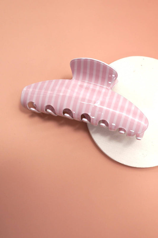 Jumbo Stripe Plaid Claw Clip - Plaid Stripe Pink